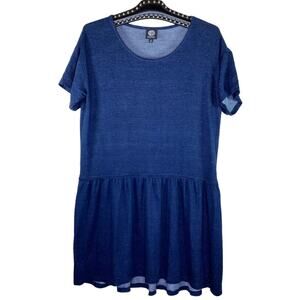 Bobeau Short Sleeve Pique Drop Waist Tunic Blue Medium